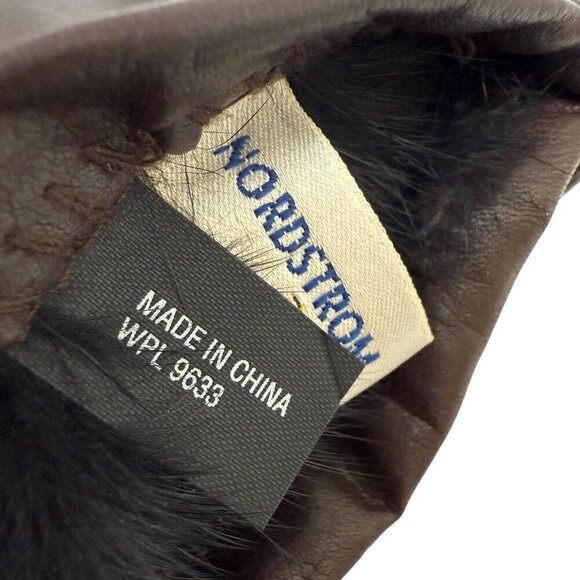 NORDSTROM Womens Leather Gloves Size Small Dark Brown Fur Lining - Picture 7 of 8